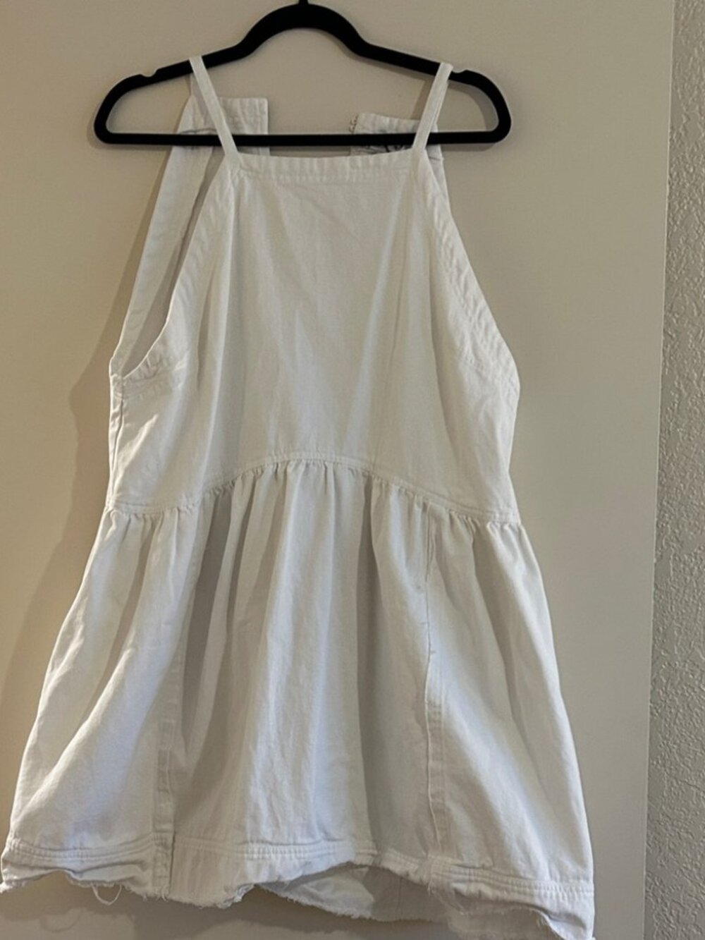 White Denim Spaghetti Strap Babydoll Mini Dress